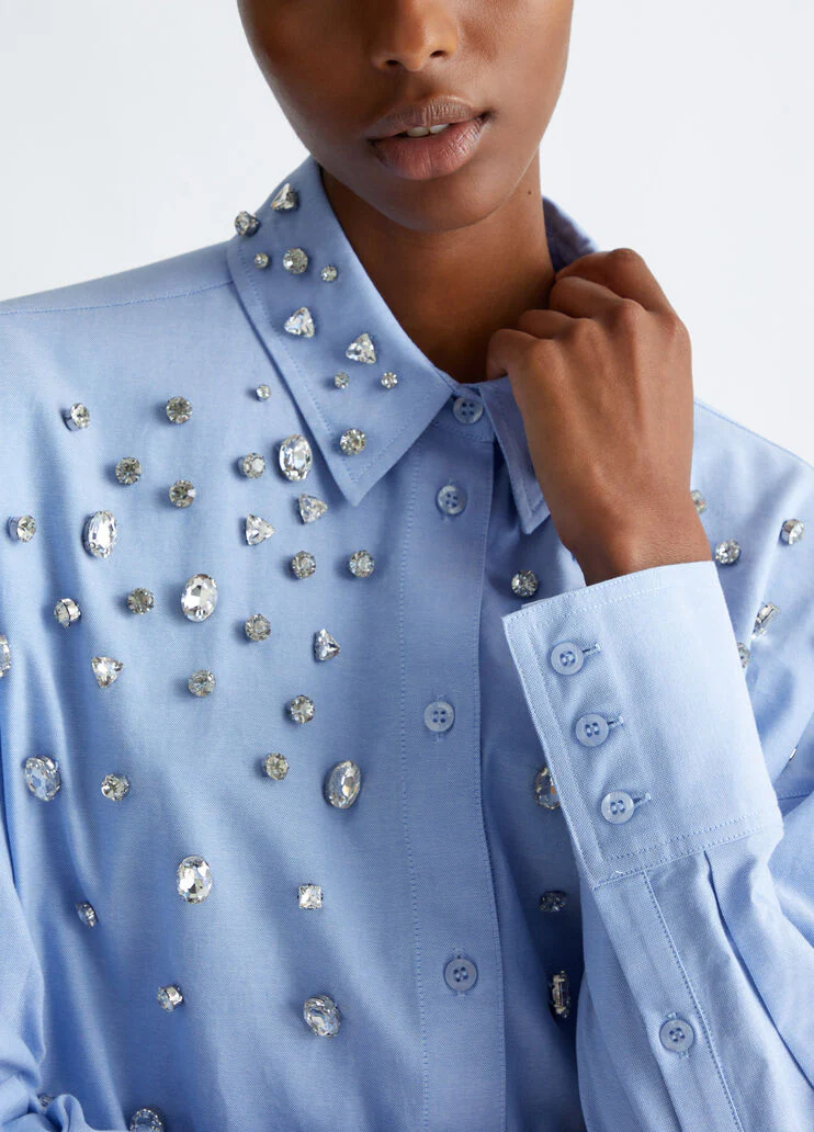 Cotton shirt with rhinestones