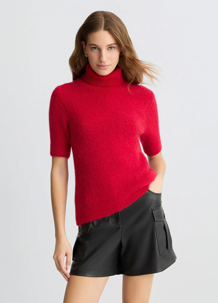 Red turtleneck with cut-out