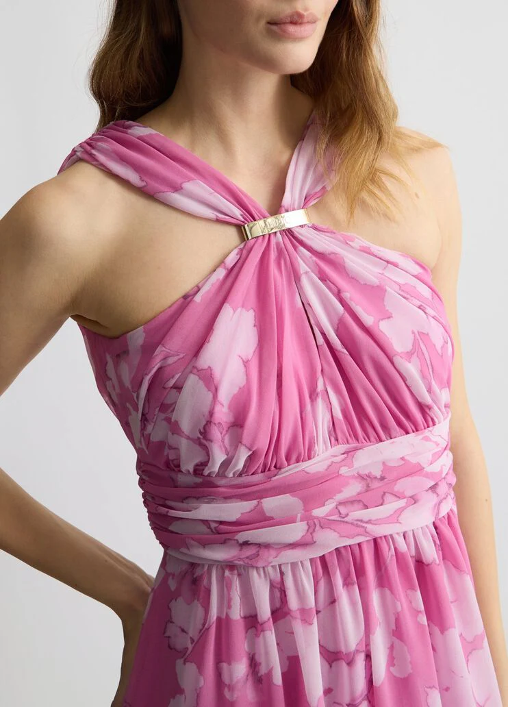 Long pink dress with floral design