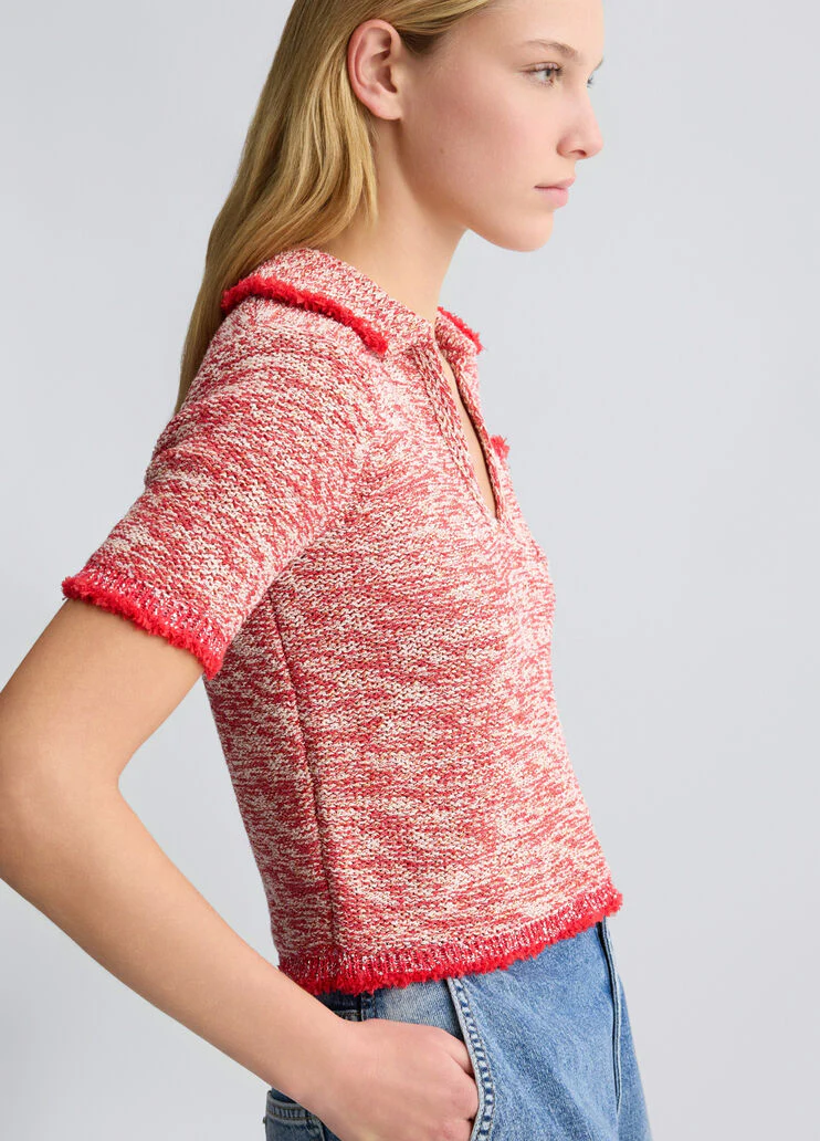 Red knit polo shirt