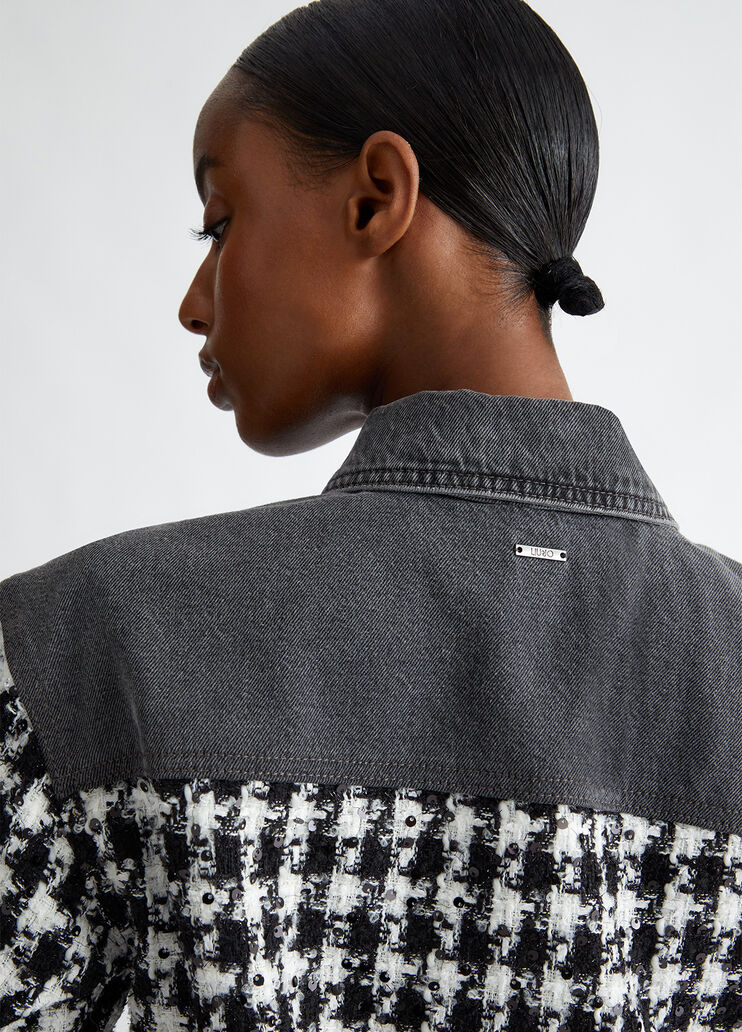 Bouclé and denim overshirt jacket