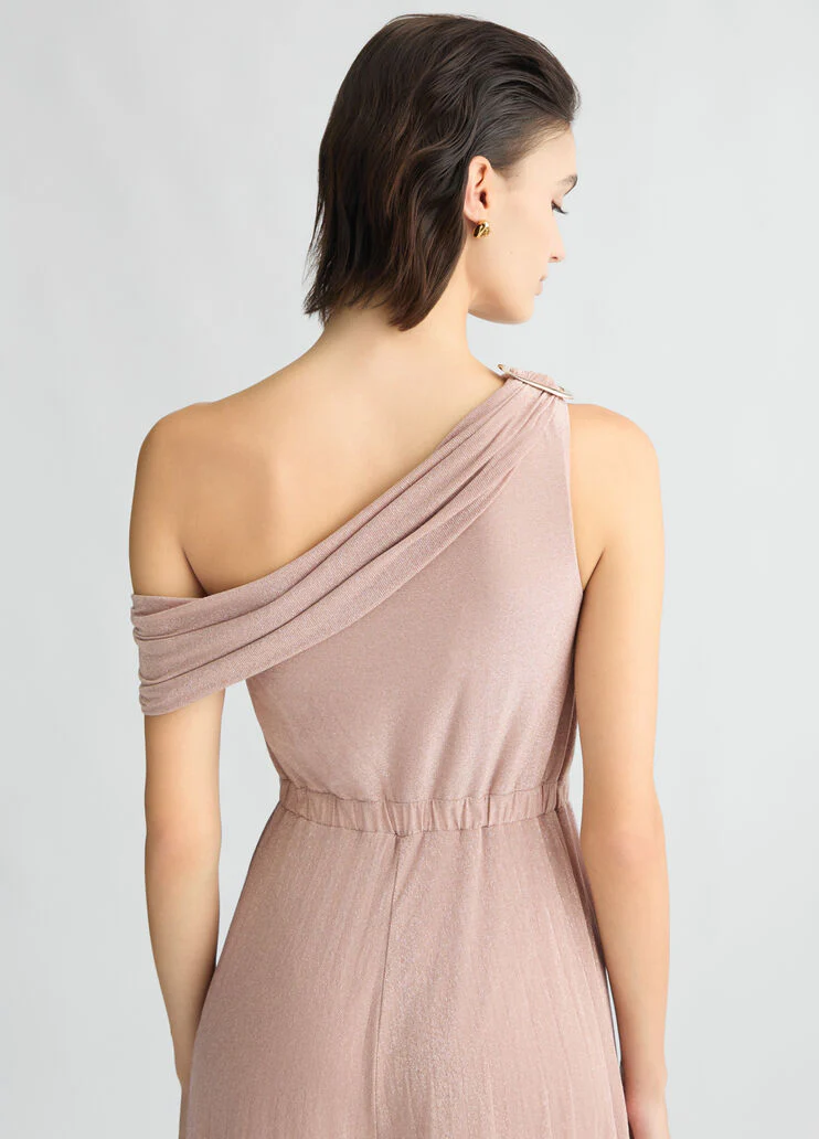 Powder pink one-shoulder jumpsuit