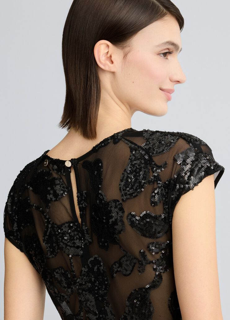 Embellished tulle bodysuit top