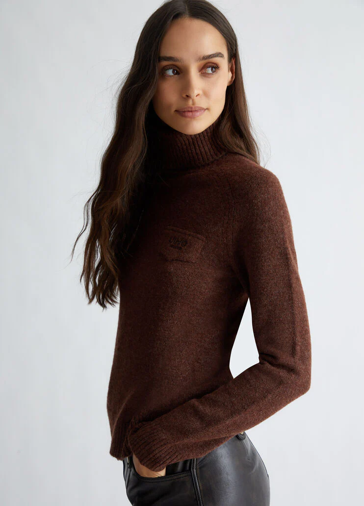 Wool-blend polo-neck with logo