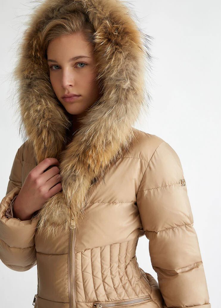 Down jacket with fur detail