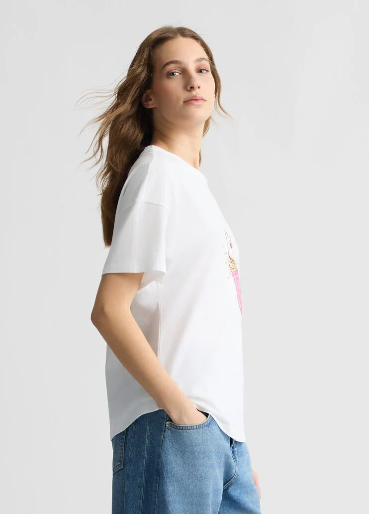 Printed T-shirt with rhinestones