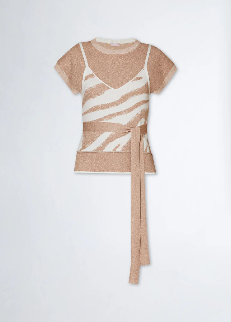 Jacquard jumper with belt