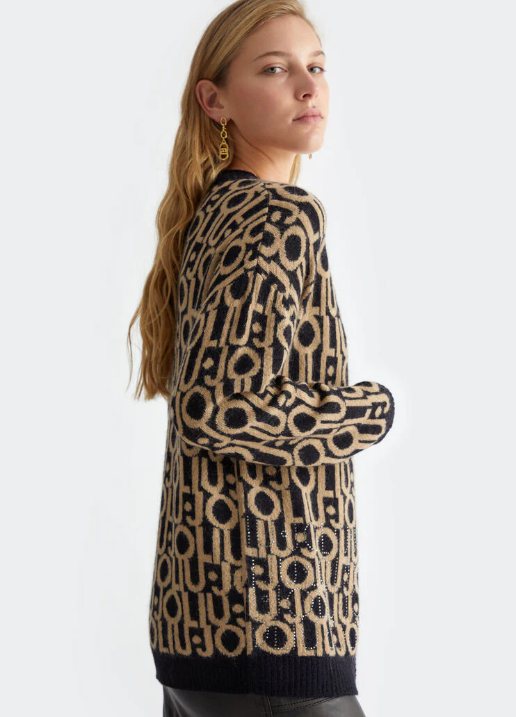 Cardigan with jacquard logo