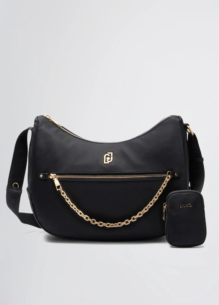 Nylon shoulder bag with chain