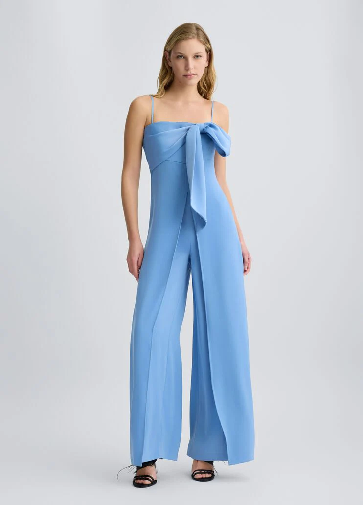 Smart light blue jumpsuit with bow