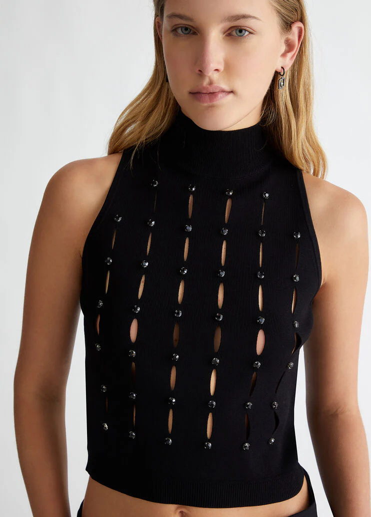 Knit top with rhinestones