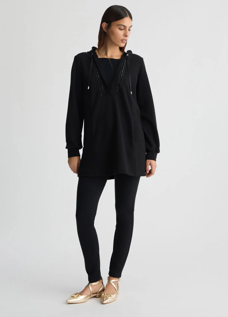 Hooded sweatshirt with gemstones