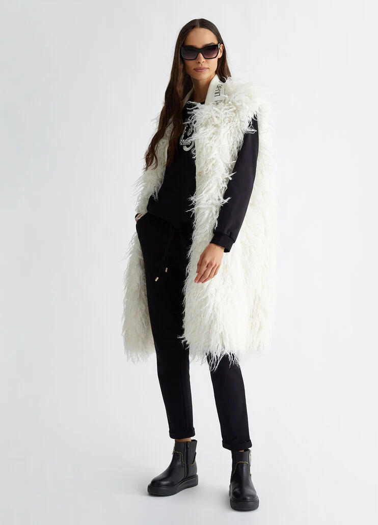 Faux fur maxi-gilet
