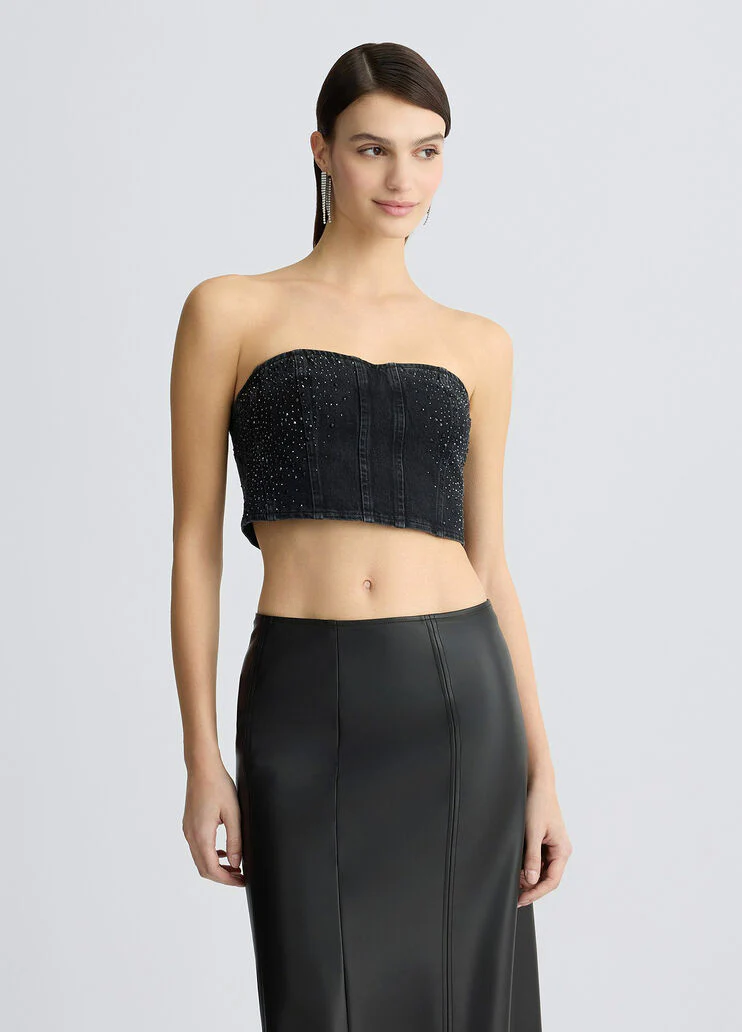 Denim top with rhinestones