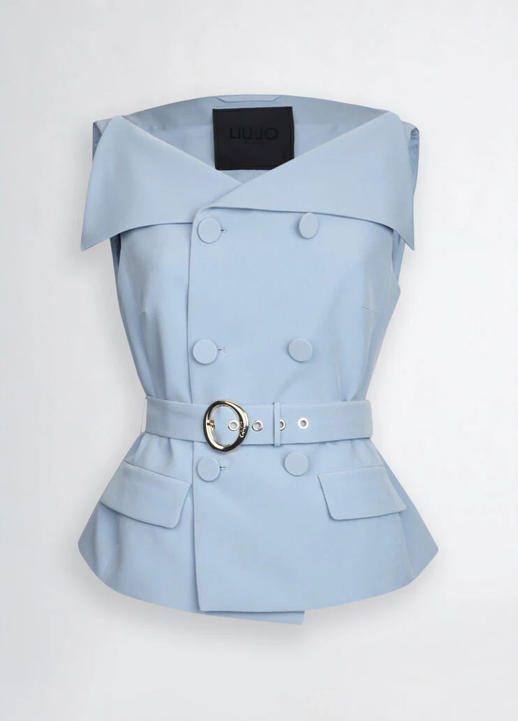 Double-breasted waistcoat with belt