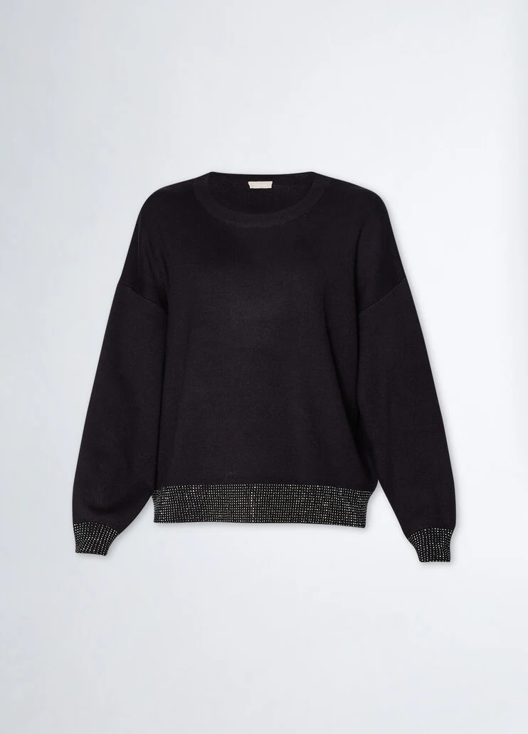 Crew-neck sweater with rhinestones
