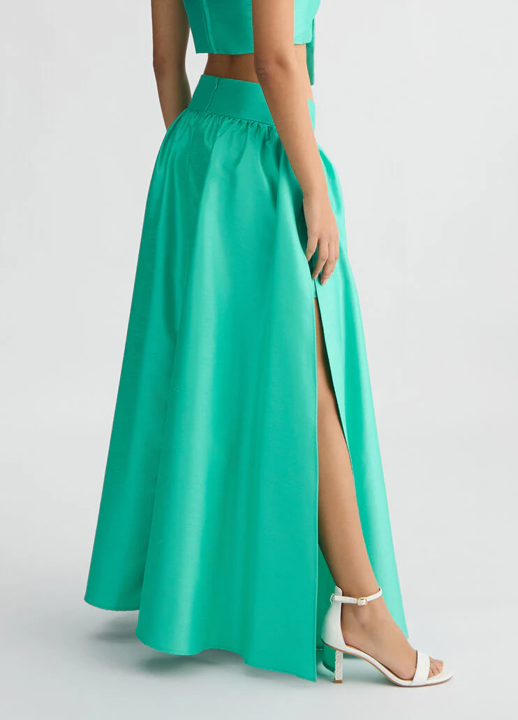 Long green shantung skirt