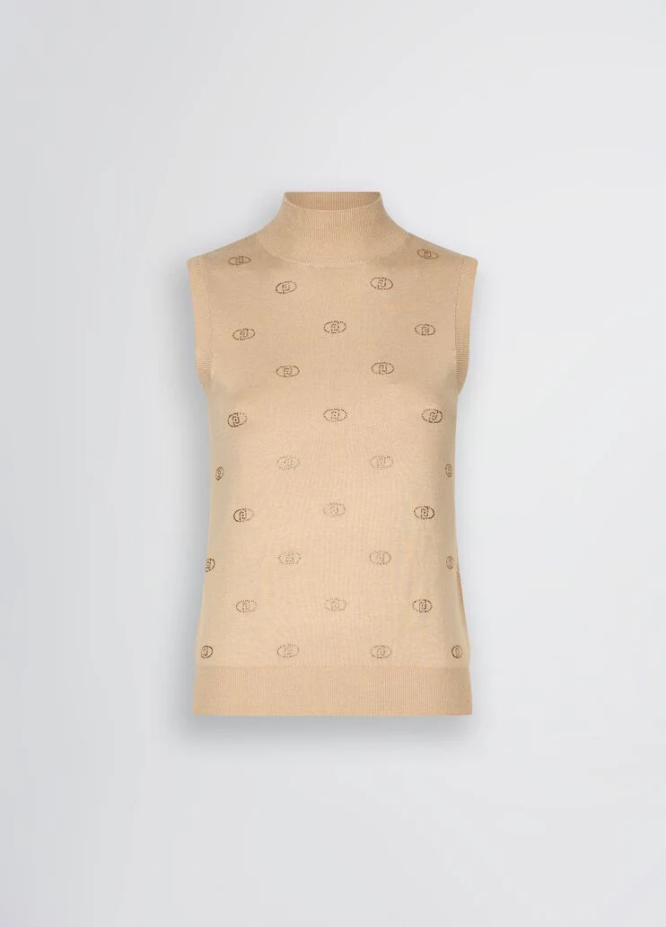 Knit top with logo and rhinestones