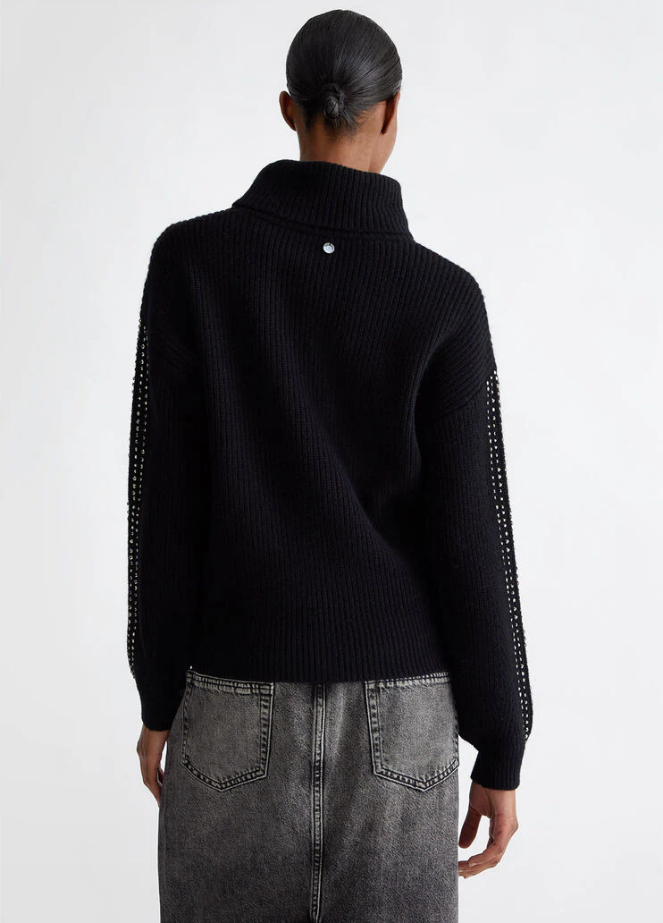Wool polo-neck with rhinestones