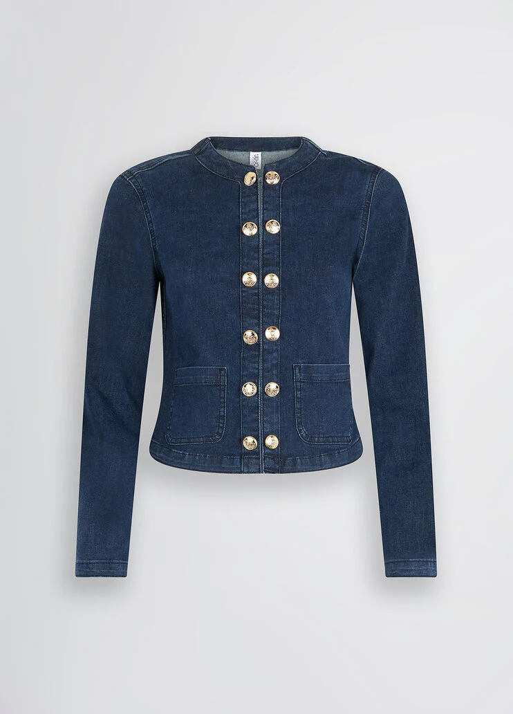 Denim jacket with bejewelled chain