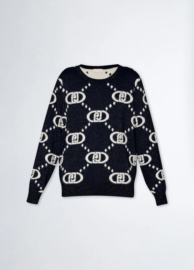 Black jacquard monogram sweater