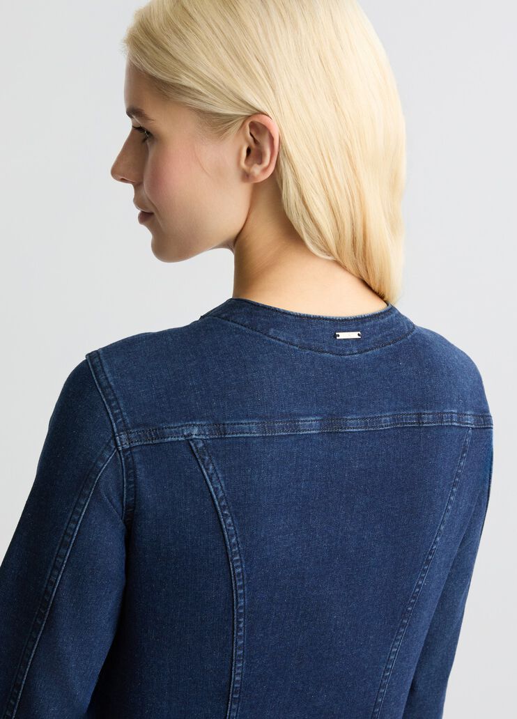 Denim jacket with bejewelled chain