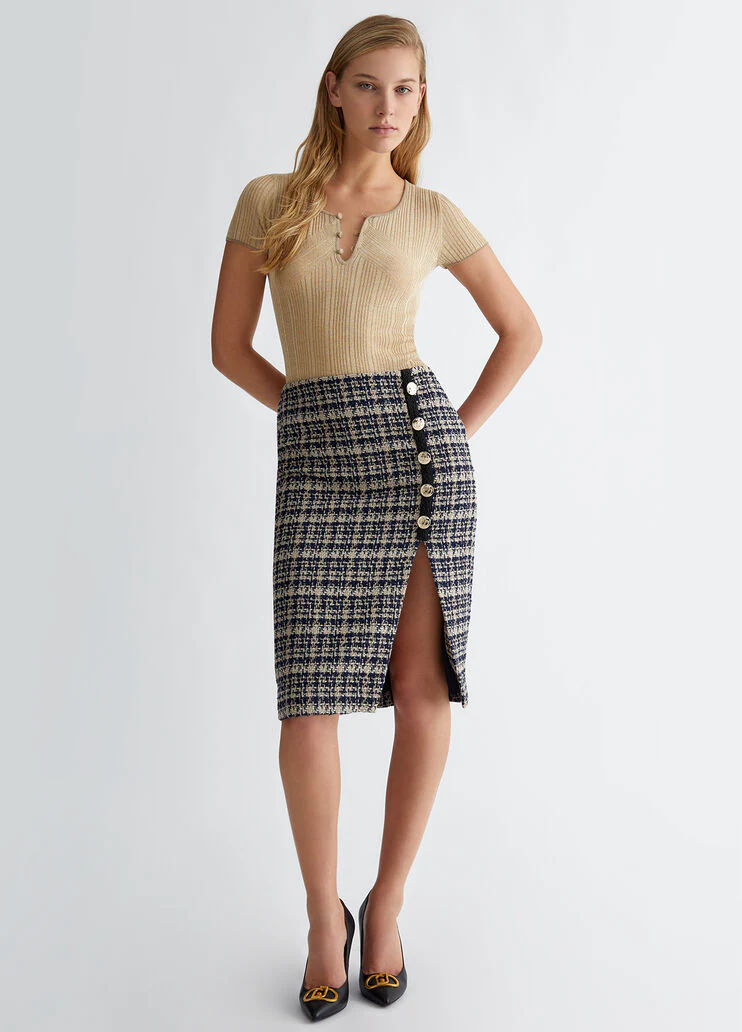 Chequered bouclé skirt