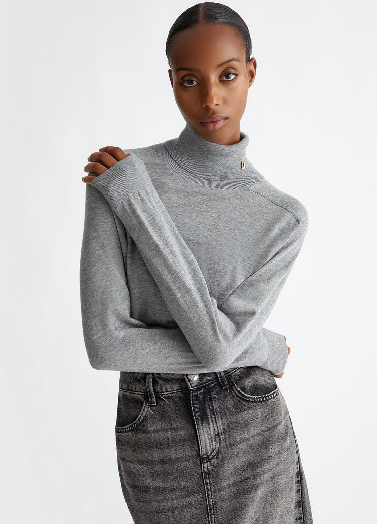 Cotton and cashmere polo-neck