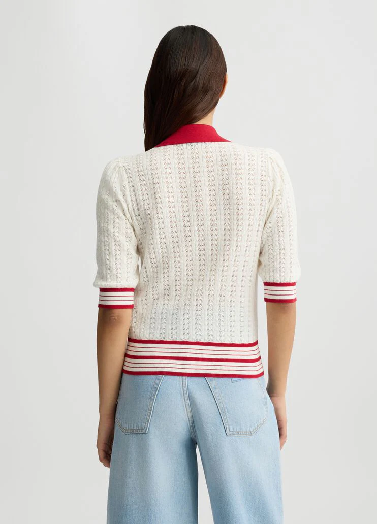 White and red knit cardigan