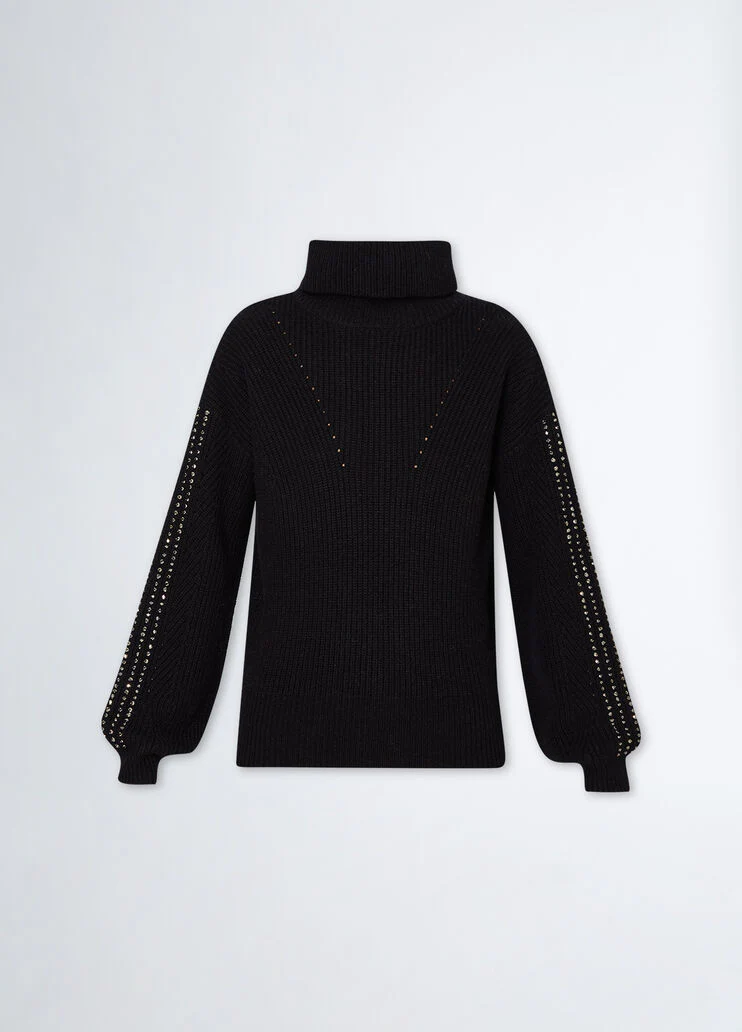 Wool polo-neck with rhinestones