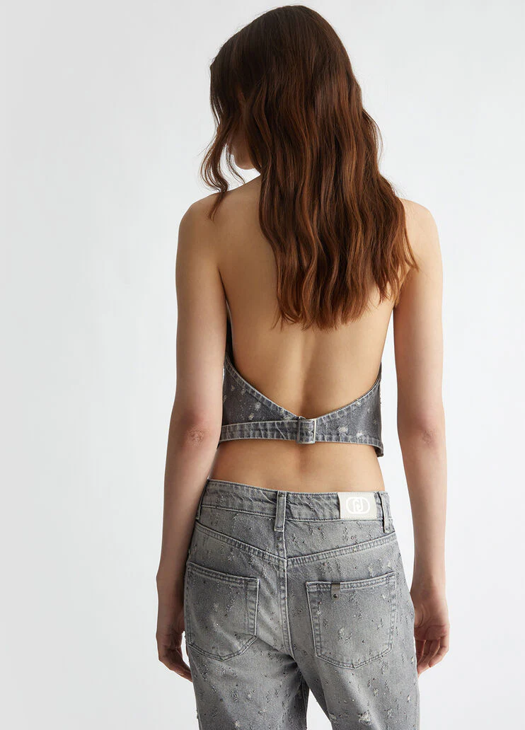 Denim waistcoat with rhinestones