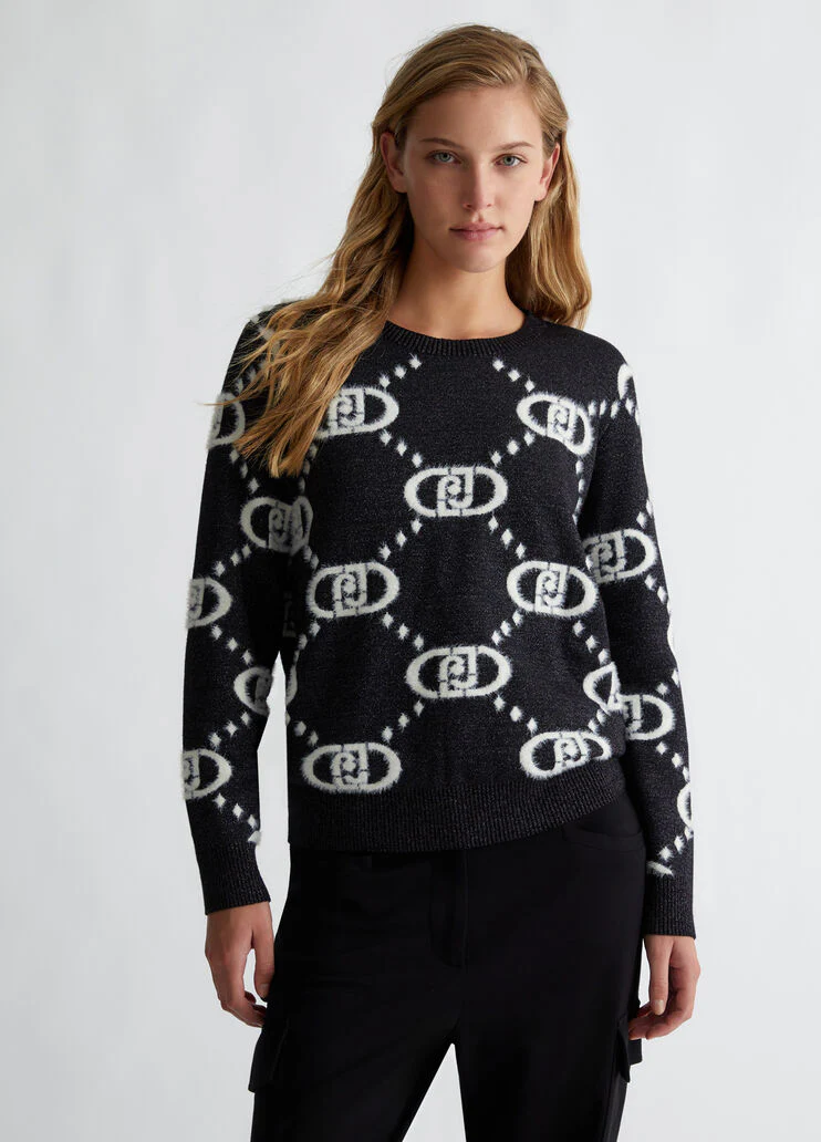 Black jacquard monogram sweater