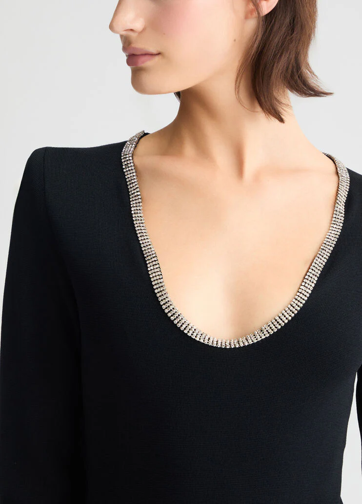 Knit dress with rhinestones