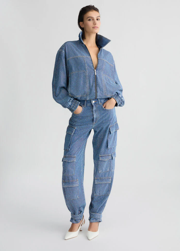 Denim jacket with rhinestones