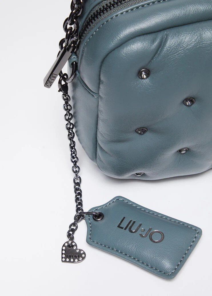 Glossy crossbody bag with rhinestones