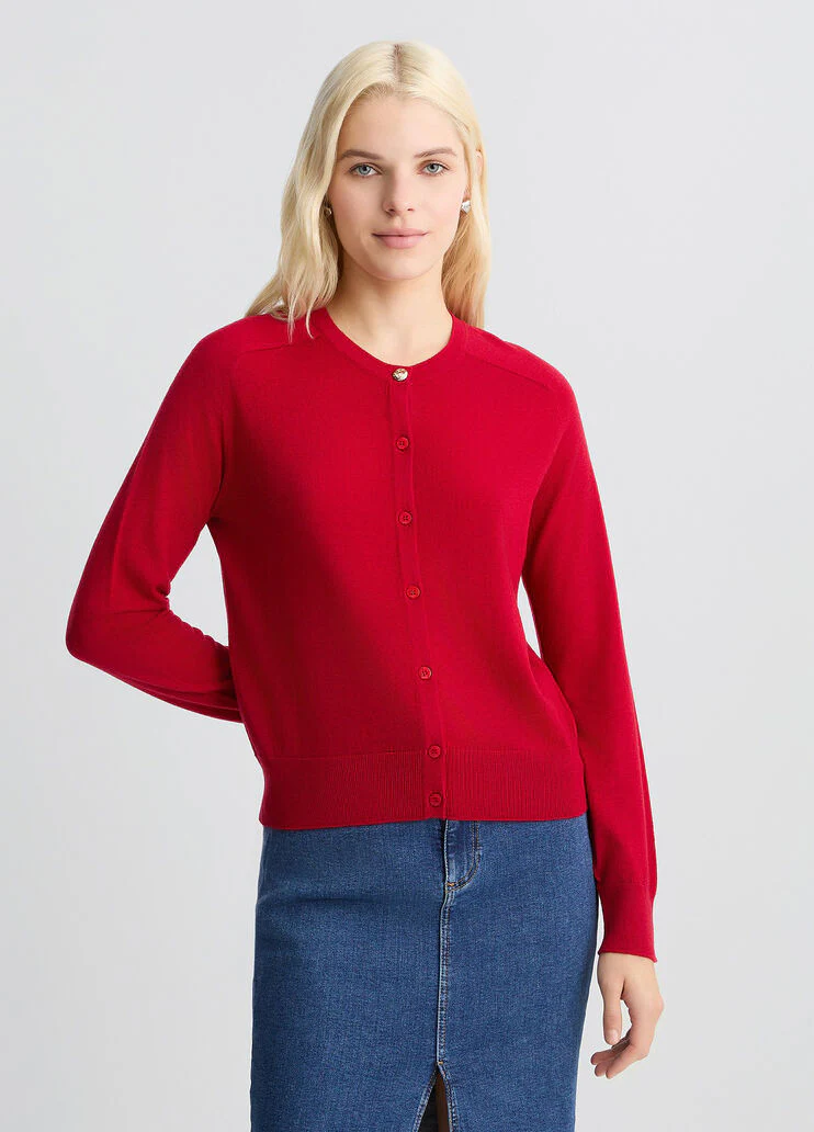 Red cashmere and wool cardigan
