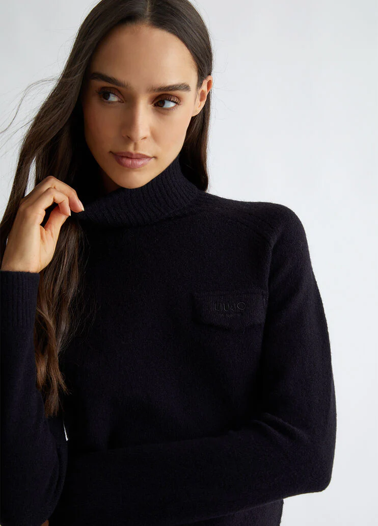 Wool-blend polo-neck with logo