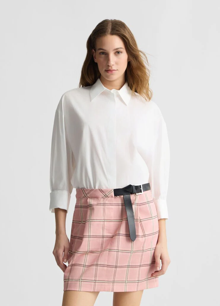 Shirt dress with chequered skirt