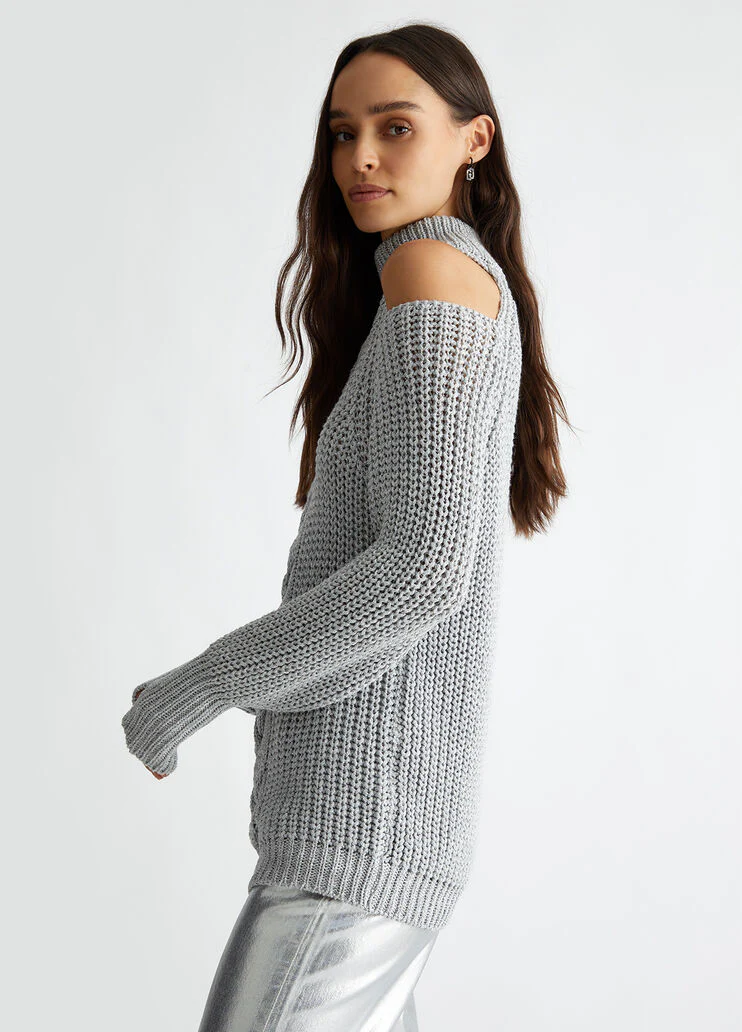 Lurex knit polo-neck