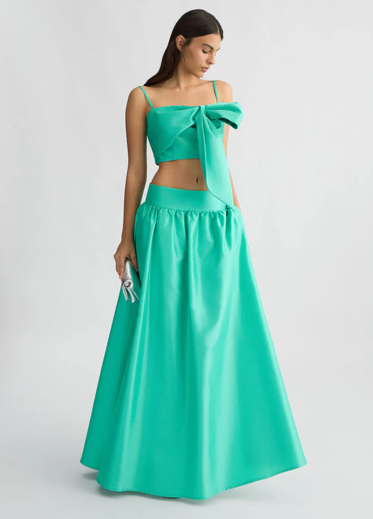 Long green shantung skirt