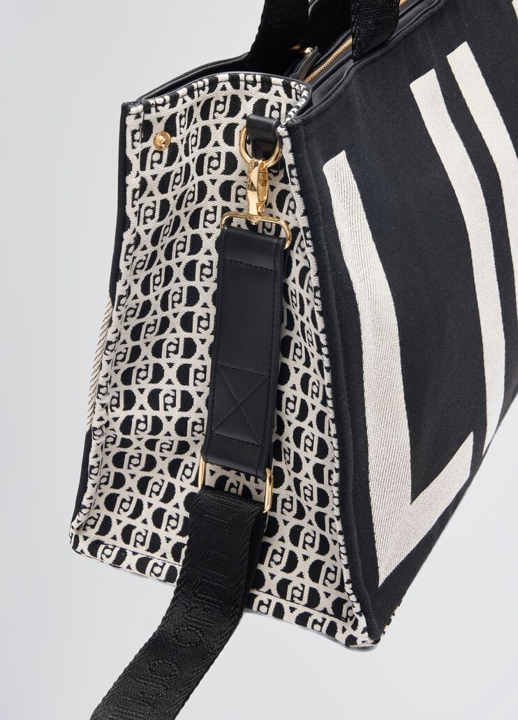 Black jacquard monogram tote bag