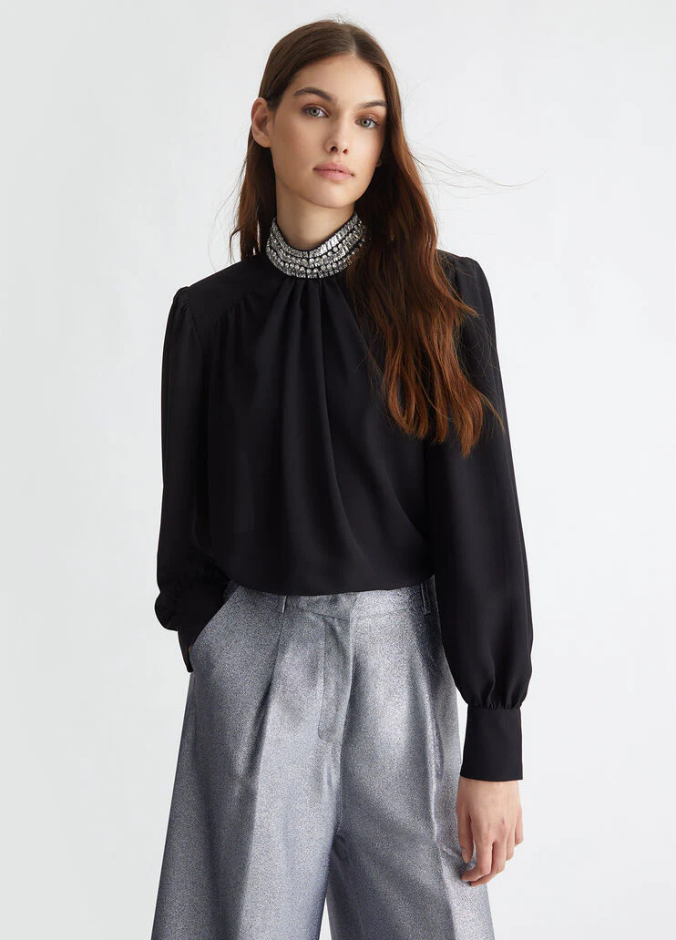 Georgette blouse with rhinestones