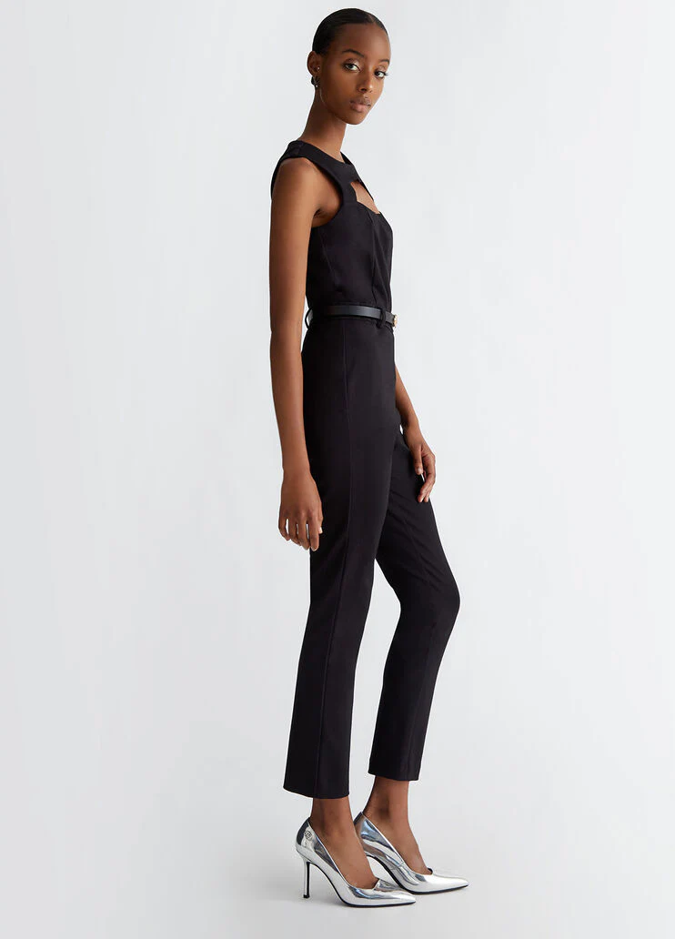Stretch jumpsuit with belt