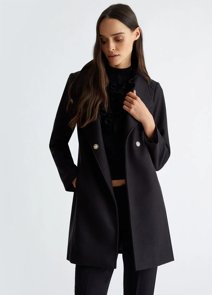 Double-breasted wool-blend coat