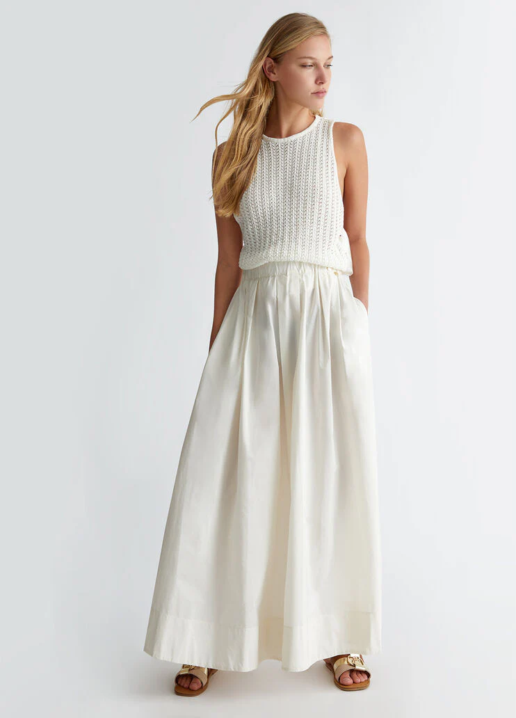 Long white taffeta skirt