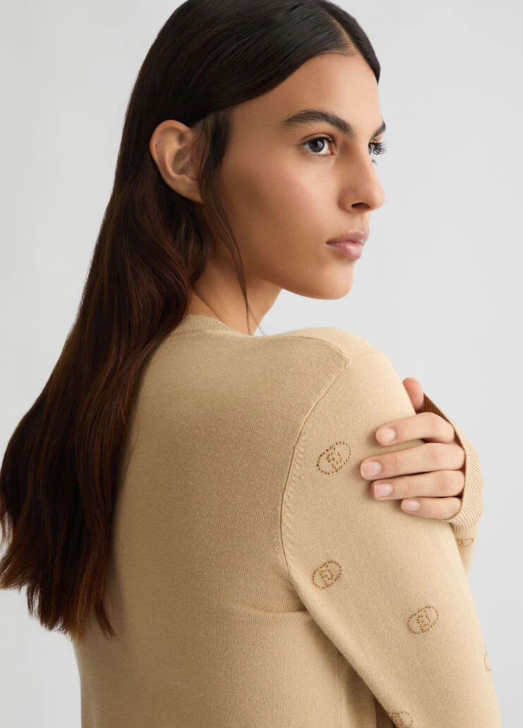 Cardigan with logo and rhinestones