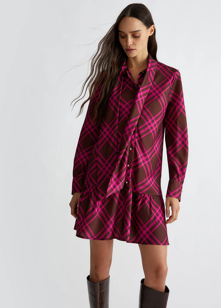 Printed satin shirt dress