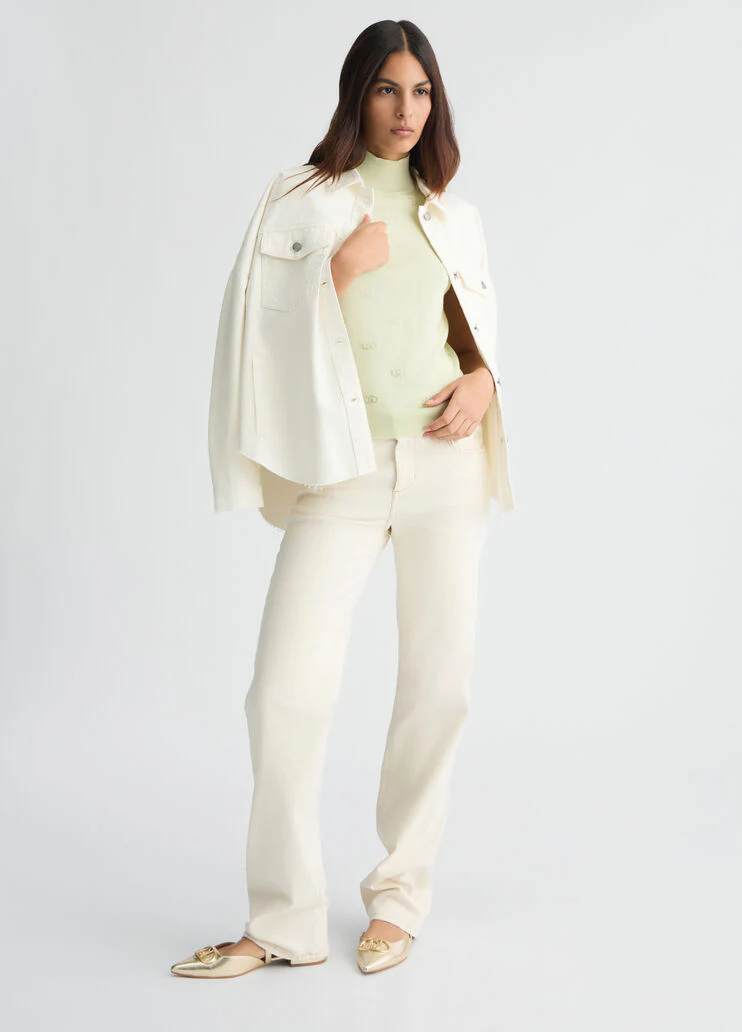 Knit top with logo and rhinestones