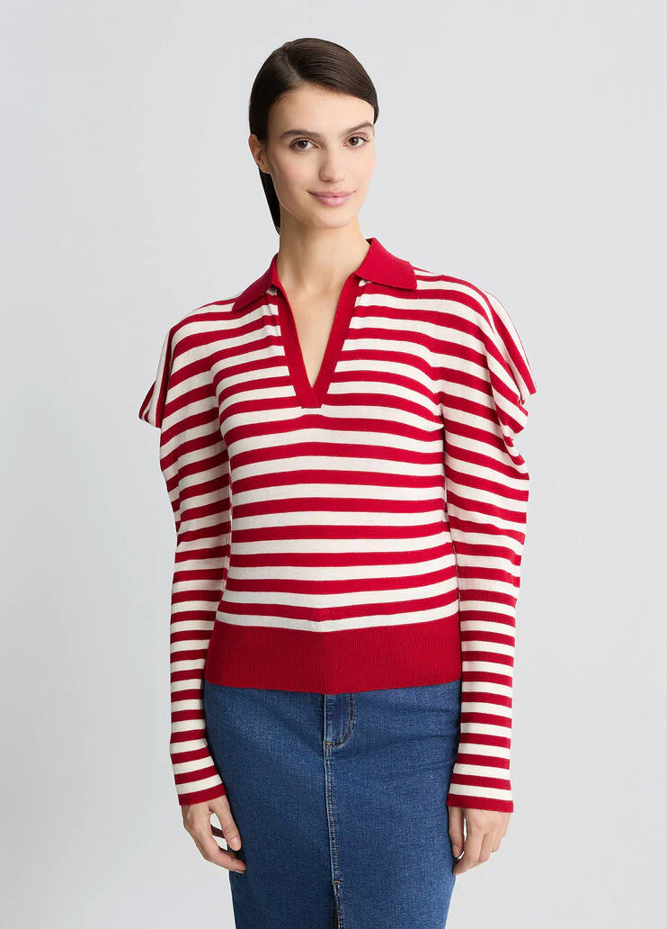 White and blue wool and cashmere jumper