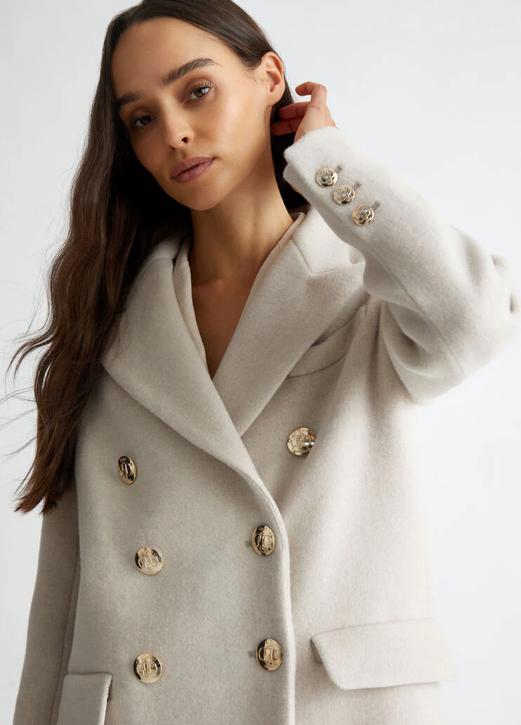 Double-breasted wool-blend coat